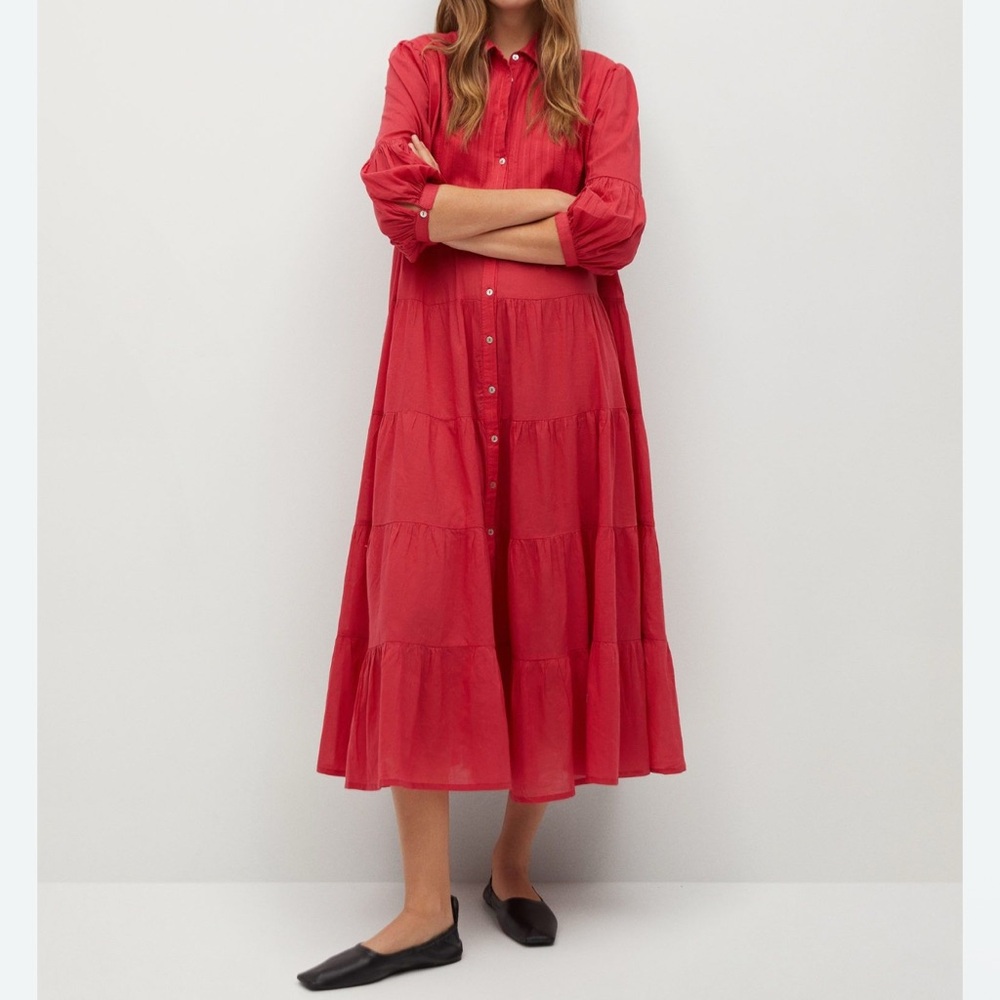 Mango Red Long Sleeve Dress
